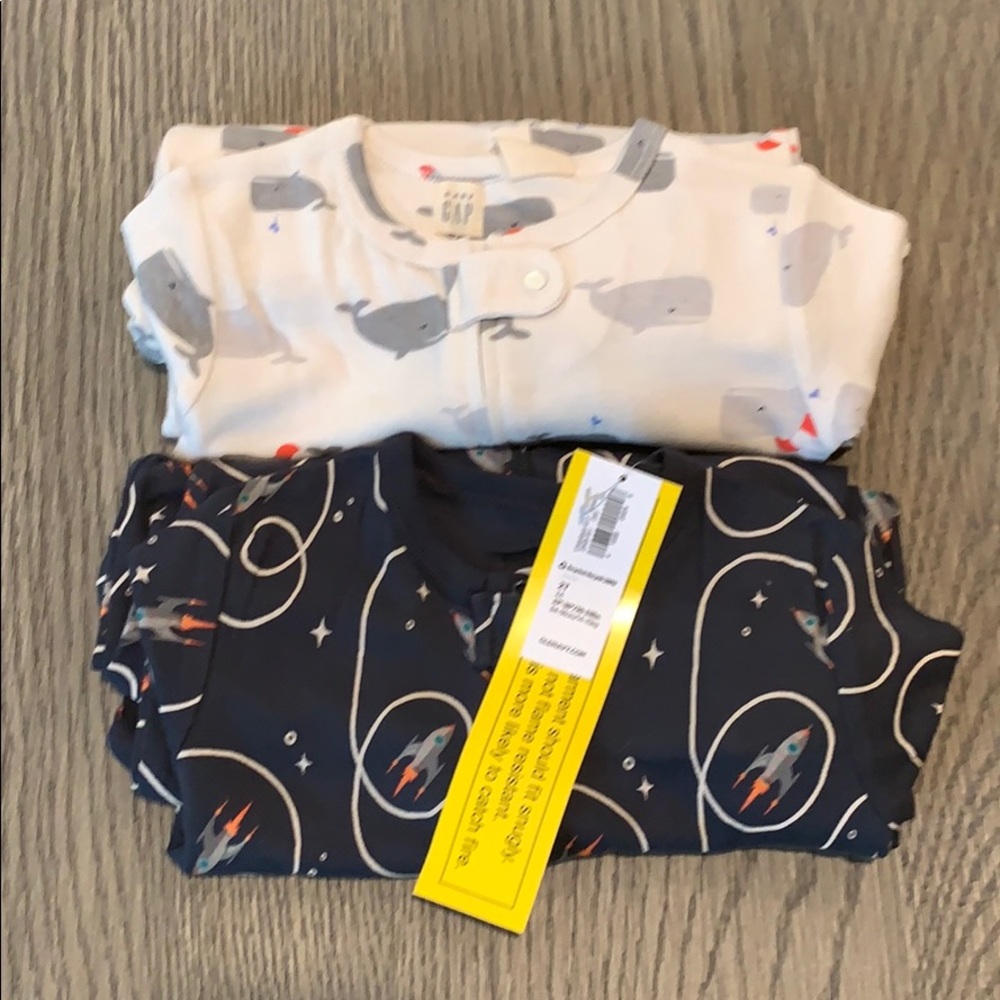 2 Footie Pajamas Size 2 Yrs Space & Whale Prints